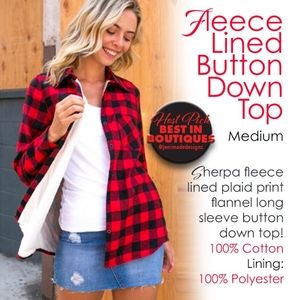 Fleece Lined Buffalo Plaid Button Down Top